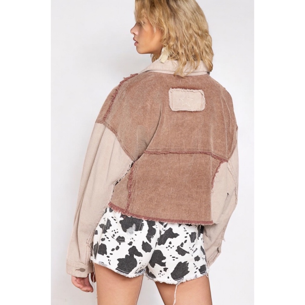 POL Mocha & Tan Button Up Cropped Corduroy Jacket - Picture 4 of 6